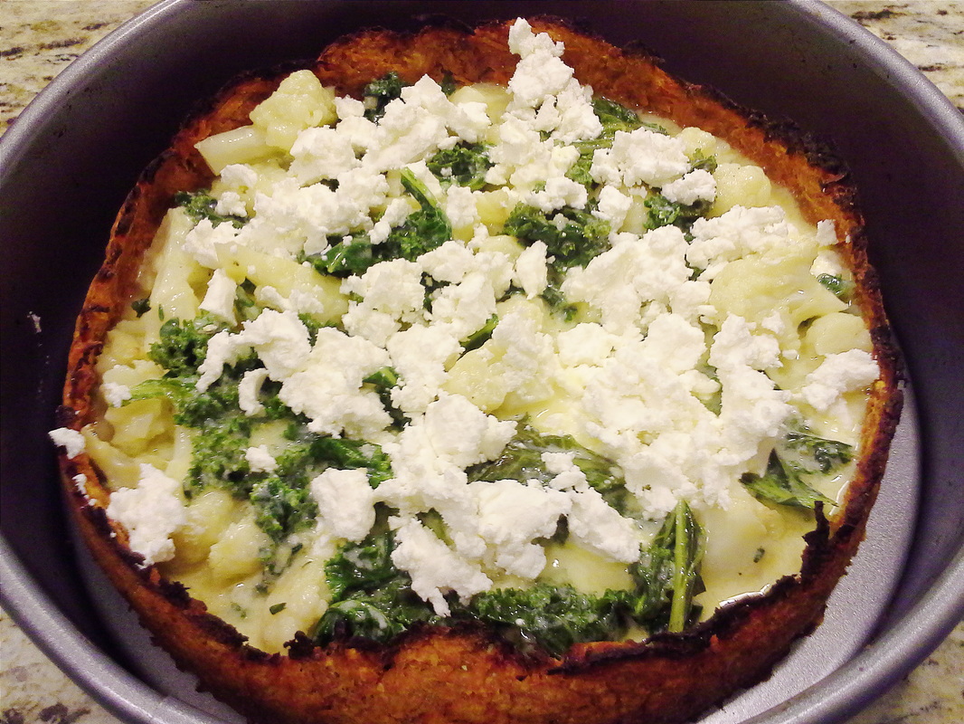 Kale & Cauliflower Quiche with a Sweet Potato Crust. Recipe by Creating a Curated Life