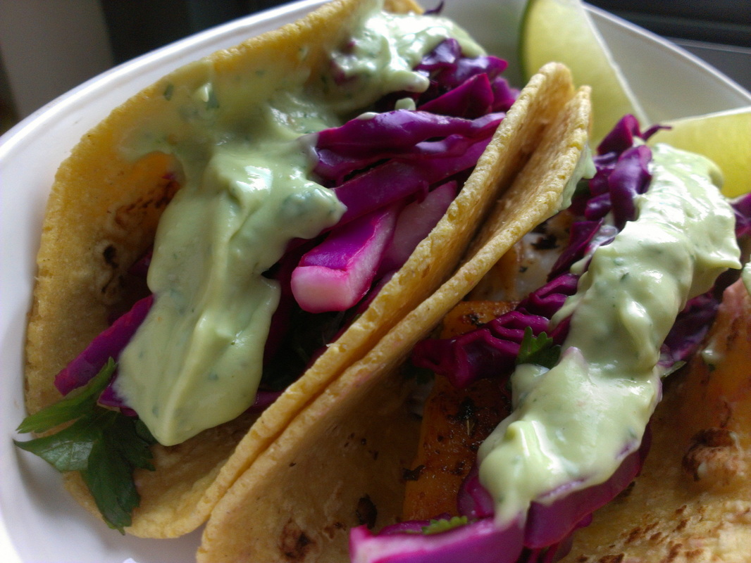 Fish Tacos with Red Cabbage Slaw. By Creating a Curated Life Blog.